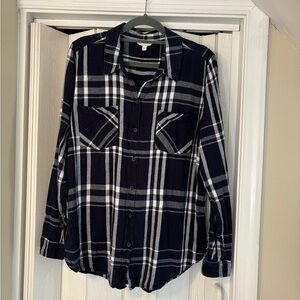 Lucky Brand Navy Blue & White Plaid Button Down Shirt. Like New.